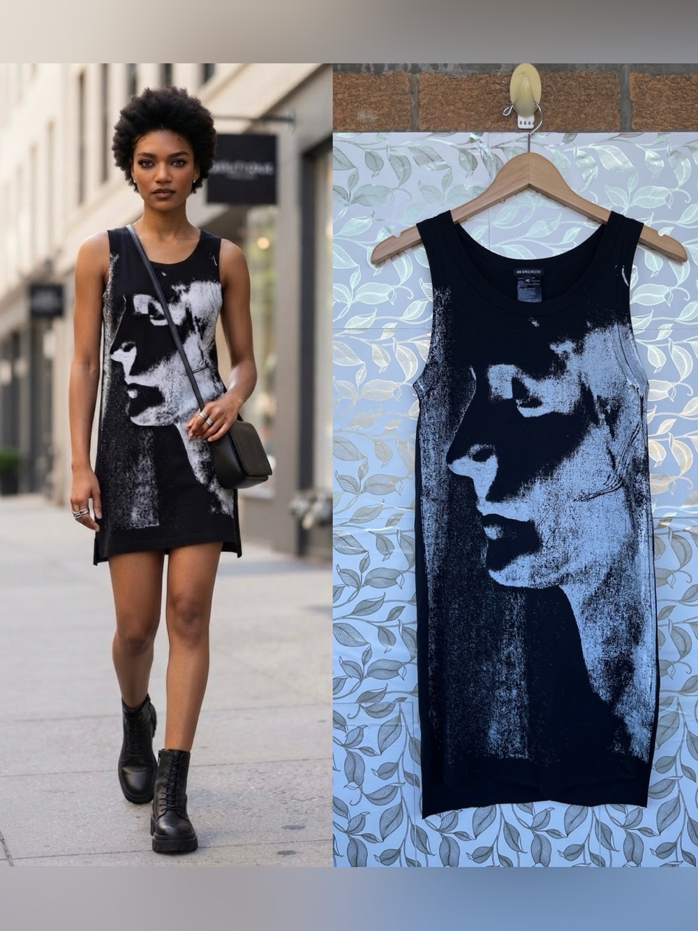 Ann Demeulemeester Cotton Graphic Face Print Mini Dress Tunic Size 40/small
